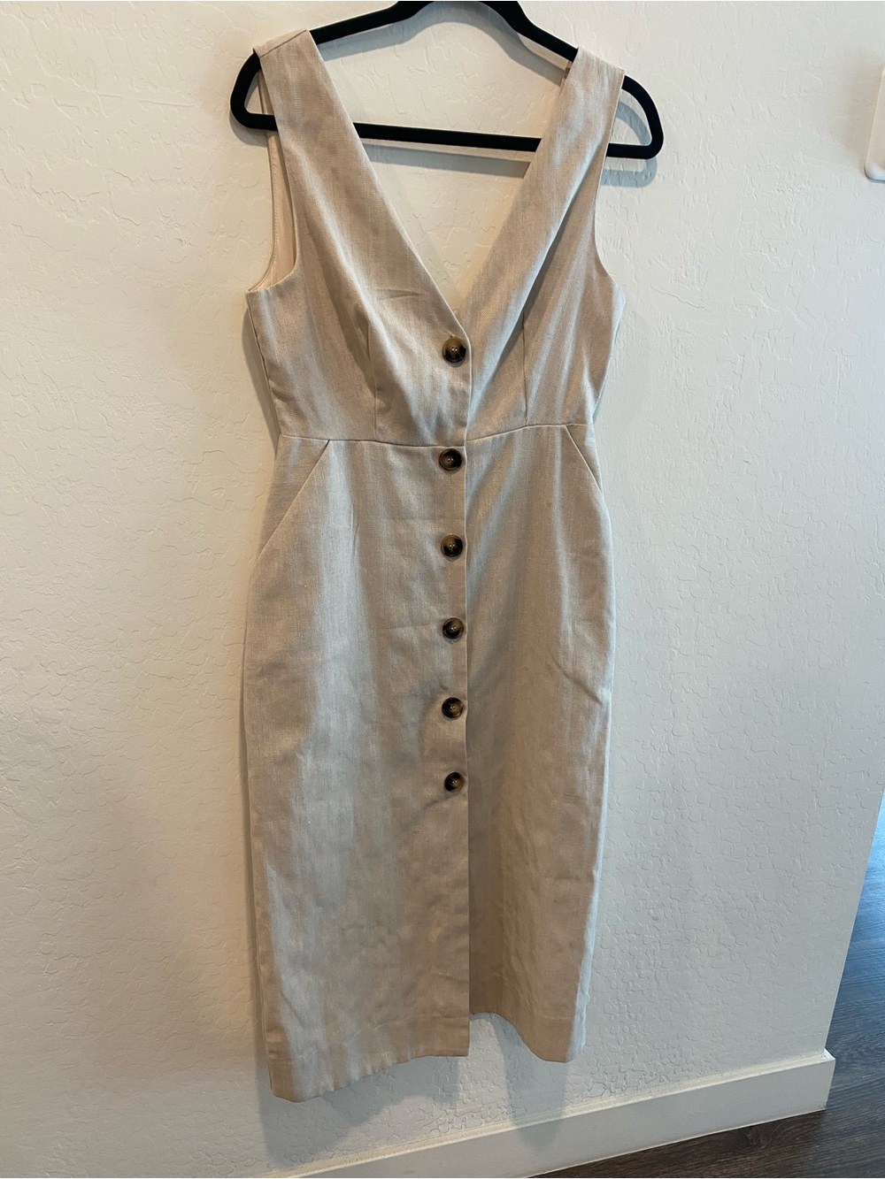 Aakaa Beige Button-Front Midi Dress